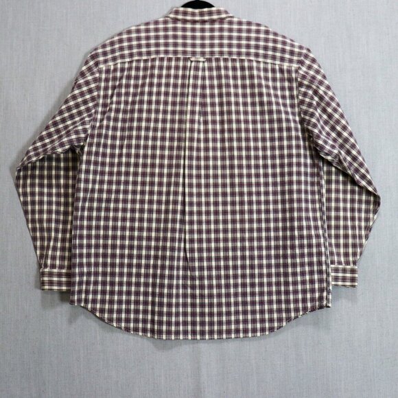 Eddie Bauer Plaid Shirt Mens 2XL Heavy Cotton Long Sleeve Button Up Burgundy - Picture 3 of 11